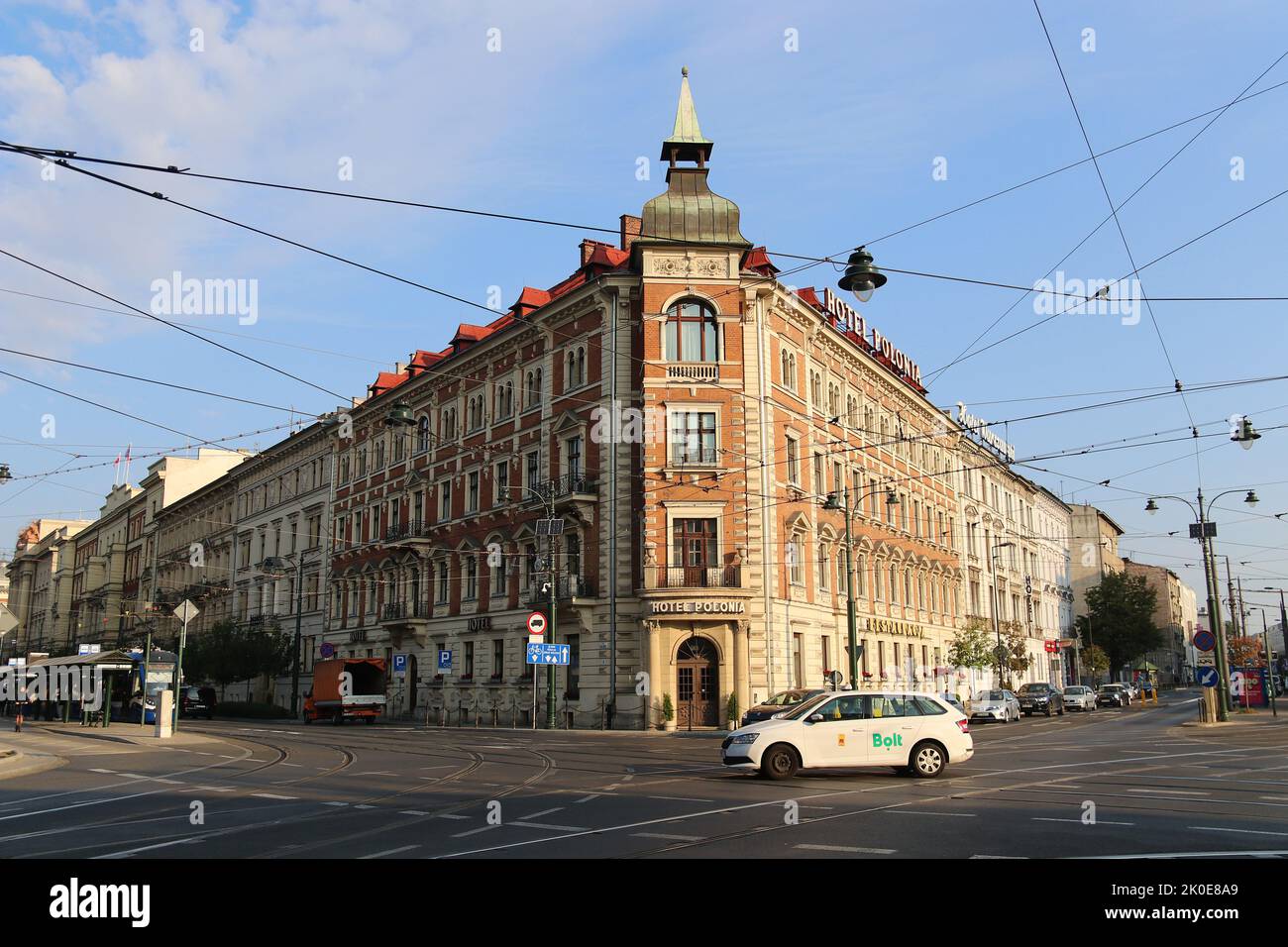 Cracovie Pologne - Service de taxi boulonné sur la rue de Cracovie. Banque D'Images
