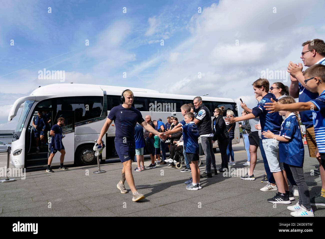 Sale Sharks Aaron Reed arrive au stade avant le match de Premiership Gallagher sale Sharks vs Northampton Saints au stade AJ Bell, Eccles, Royaume-Uni, 11th septembre 2022 (photo de Steve Flynn/News Images) Banque D'Images