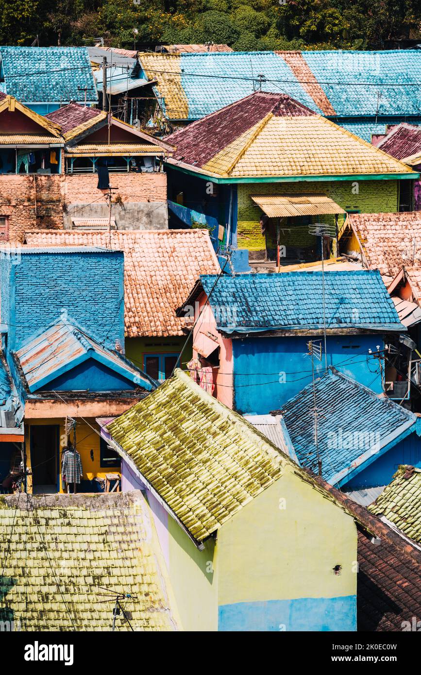 Vue sur Kampung Jodipan, le village de Color à Malang, Indonésie Banque D'Images