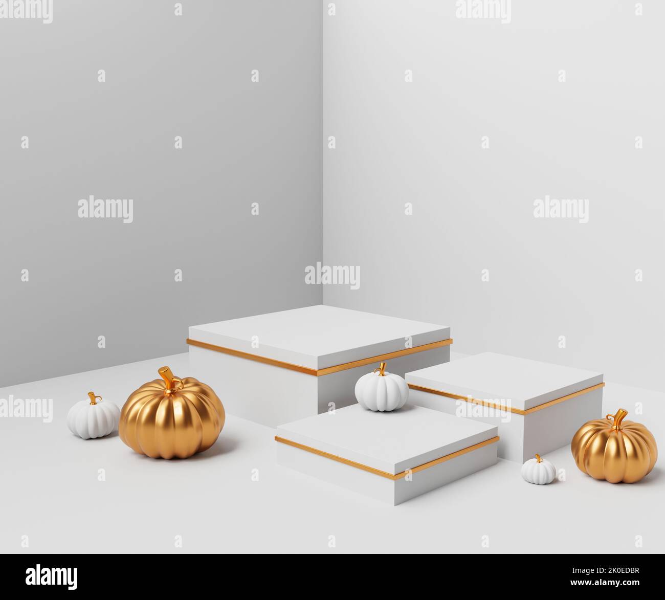 3D illustration de luxe mise en page scène Halloween avec podium de produit sur fond or. Banque D'Images