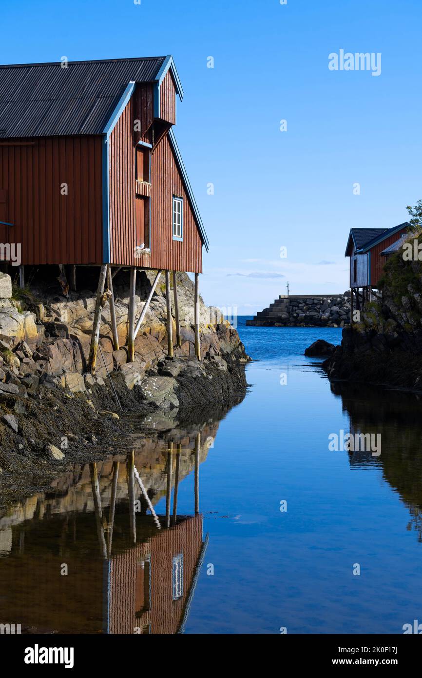 Petites maisons de pêche à Å, Lofoten, Norvège Banque D'Images