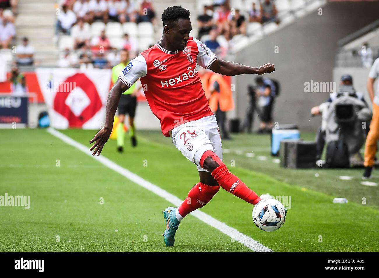 Folarin BALOGUN de Reims pendant le championnat français Ligue 1 football match entre Stade de Reims et Clermont pied 63 sur 14 août 2022 au stade Auguste Delaune de Reims, France - photo Matthieu Mirville / DPPI Banque D'Images