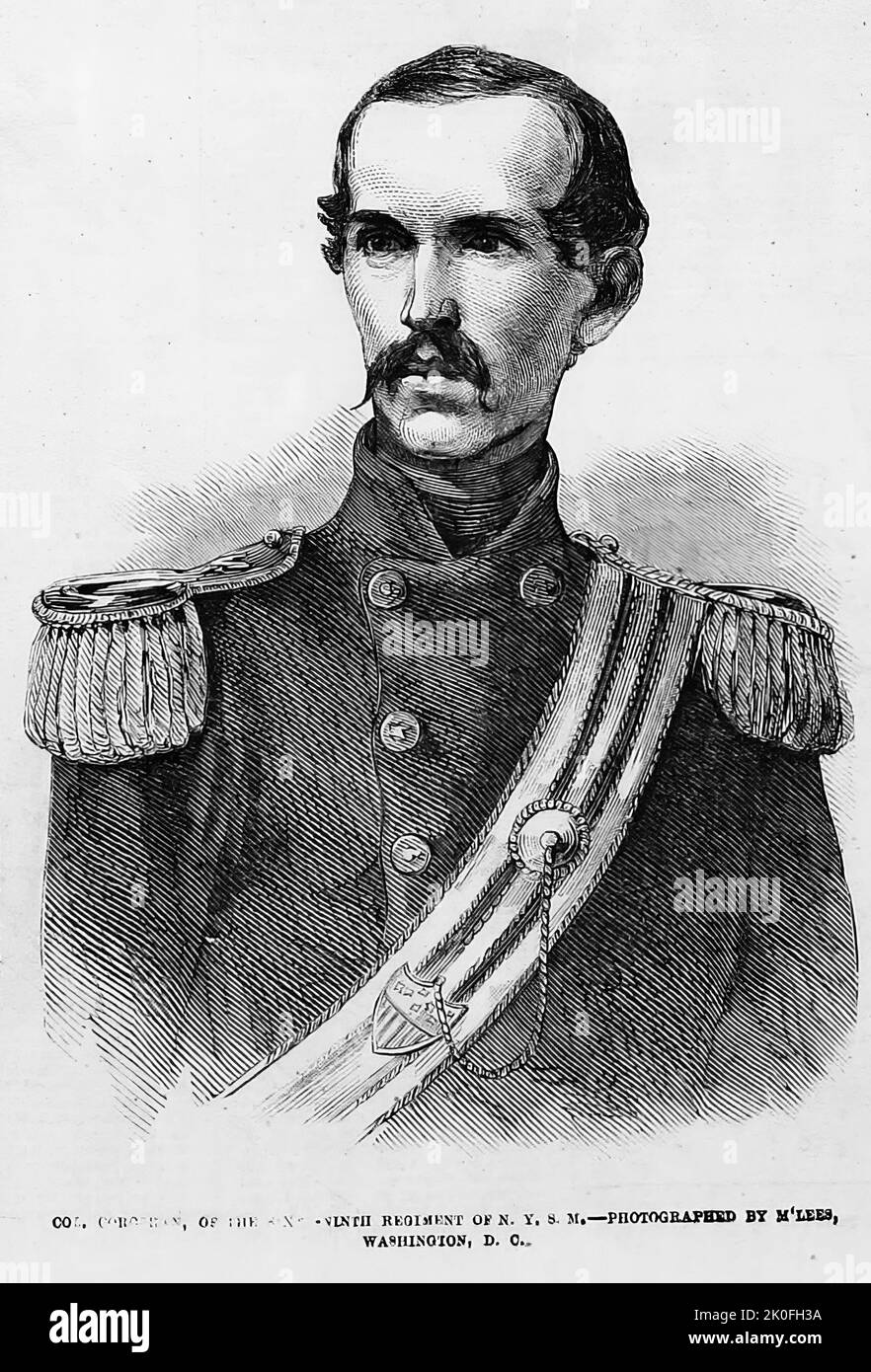 Portrait du colonel Michael Corcoran, du soixante-neuvième Régiment de la Milice de l'État de New York (1861). Illustration de la guerre de Sécession américaine du 19th siècle tirée du journal illustré de Frank Leslie Banque D'Images