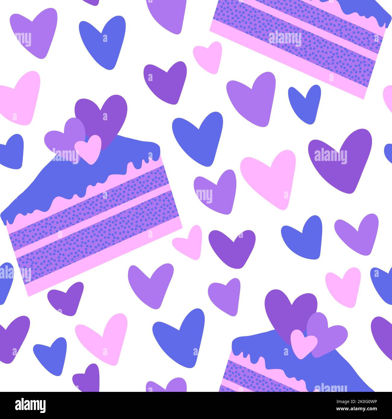 Motif gâteau d'anniversaire sans couture coeur de Saint-Valentin pour emballer papier et vêtements pour enfants imprimé et accessoires de fête, tissus et emballages. Condition élevée Banque D'Images