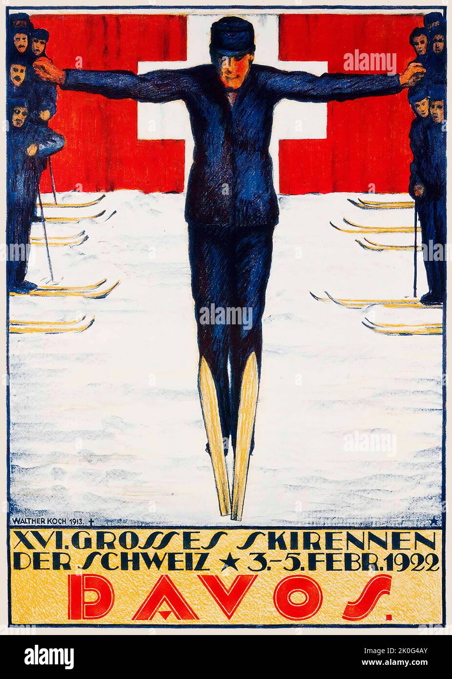 Walther Koch Artwork (1875-1915) Davos Schweiz, Suisse, Suisse - affiche Voyage Sport d'hiver. Banque D'Images