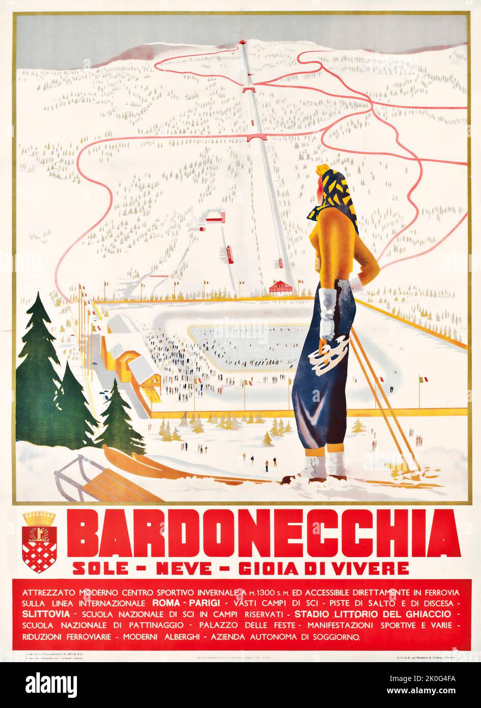 Affiche de voyage vintage - artiste anonyme - AFFICHE de sport d'hiver BARDONECCHIA, 1939 Banque D'Images