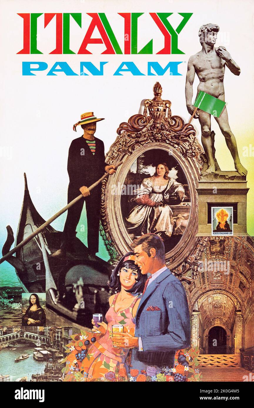 PAN Am - Italie (Pan American, 1960s). Poster de voyage italien Banque D'Images