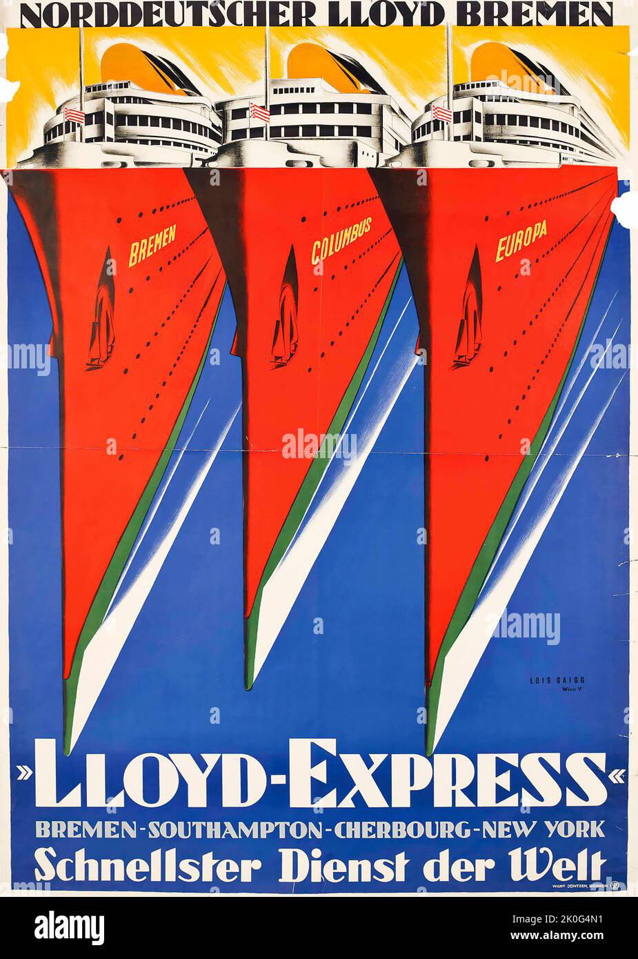 Affiche de voyage - lois Craigg - Norddeutscher LLOYD-EXPRESS affiche de voyage 1932 Banque D'Images
