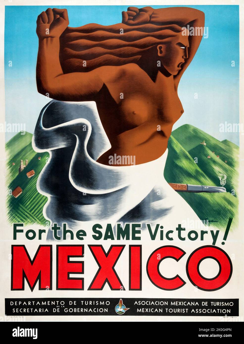 Pour la MÊME victoire! Mexique (Département du tourisme mexicain, c. 1940s -1950s). Affiche de voyage mexicaine Banque D'Images