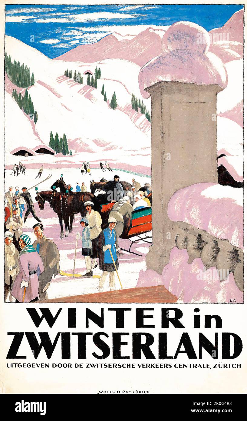 Emil Cardinaux (1877-1936) HIVER À ZWITSERLAND - Suisse, Suisse - affiche de voyage 1921 Banque D'Images