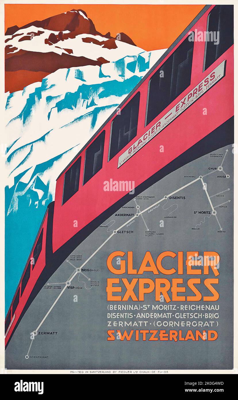 Artiste anonyme GLACIER EXPRESS, 1925 - affiche de voyage vintage, Suisse Banque D'Images