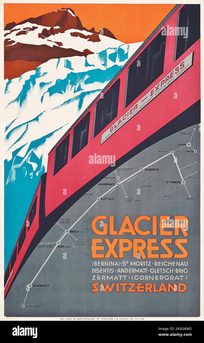 Artiste anonyme GLACIER EXPRESS, 1925 - affiche de voyage vintage, Suisse. Artiste anonyme. Banque D'Images