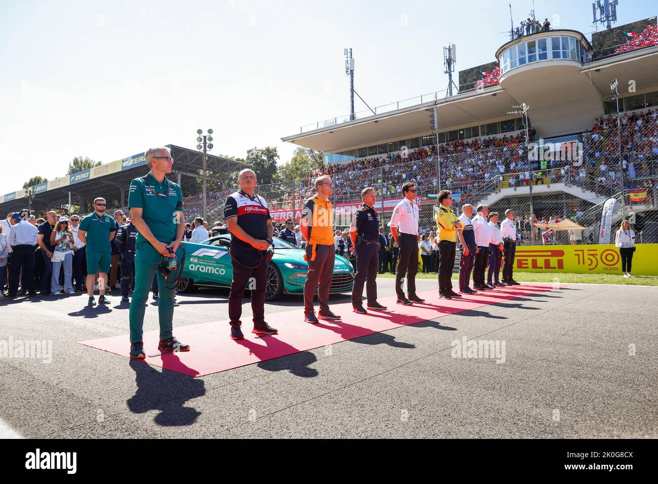 Monza, Italie. 11th septembre 2022. Les directeurs d'équipes sur la grille de départ, grille de départ, KRACK Mike (HER), Directeur général d'équipe et PDG d'Aston Martin F1 Team, VASSEUR Frederic (fra), Directeur d'équipe d'Alfa Romeo F1 Team ORLEN, SEIDL Andreas, Directeur d'équipe de McLaren F1 Team, HORNER Christian (gbr), Team principal de Red Bull Racing, portrait au cours de la Formule 1 Pirelli Gran Premio dâ&#X80;&#x99;Italia 2022, Grand Prix Italien 2022, 16th tour du Championnat du monde de Formule 1 FIA 2022 de 9 septembre à 11, 2022 sur l'Autodromo Nazionale di Monza, à Monza, Italie - photo : Antonin Vincent / D. Banque D'Images