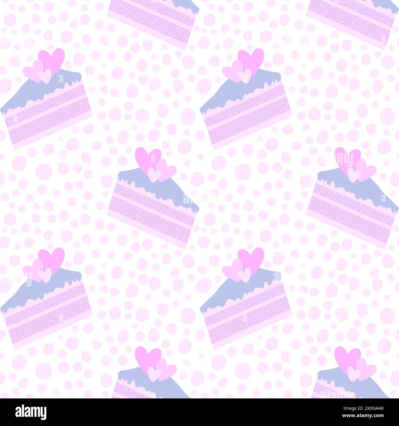 Motif gâteau d'anniversaire sans couture coeur de Saint-Valentin pour emballer papier et vêtements pour enfants imprimé et accessoires de fête, tissus et emballages. Condition élevée Banque D'Images