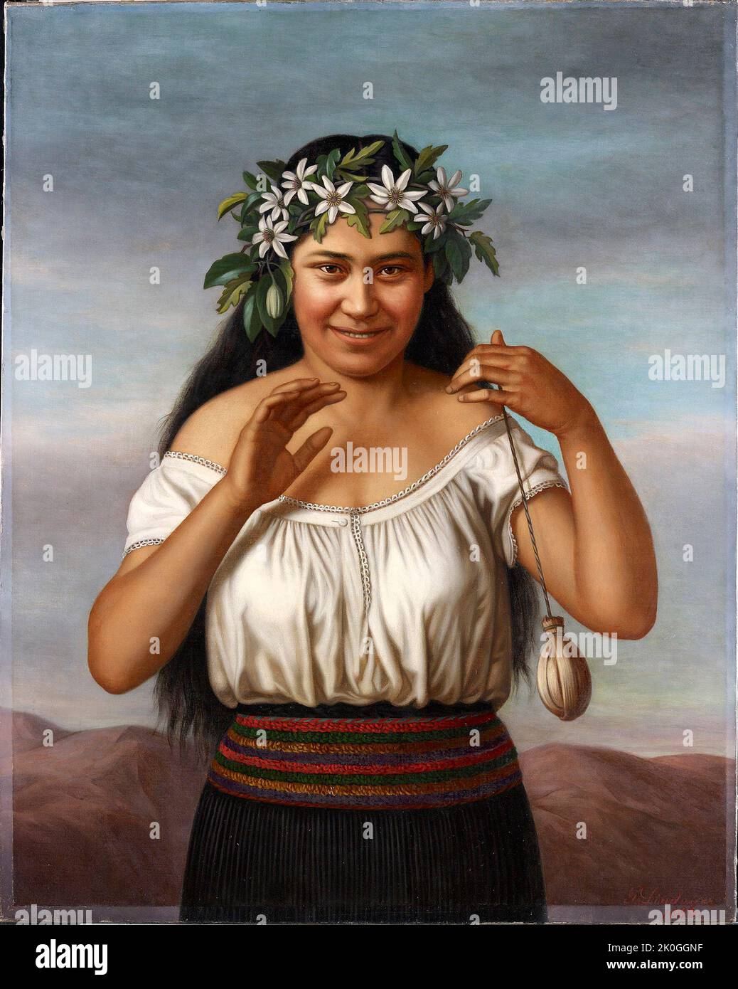 Un portrait de Terewai Horomona (né en 1866), par Gottfried Lingauer en 1886 avec de l'huile sur toile. Exposé comme l'une des 13 peintures de Lingauer à l'exposition coloniale et indienne tenue à South Kensington, Londres en 1886, où présenté et donné au Prince de Galles par Walter Buller (1838-1906) Banque D'Images