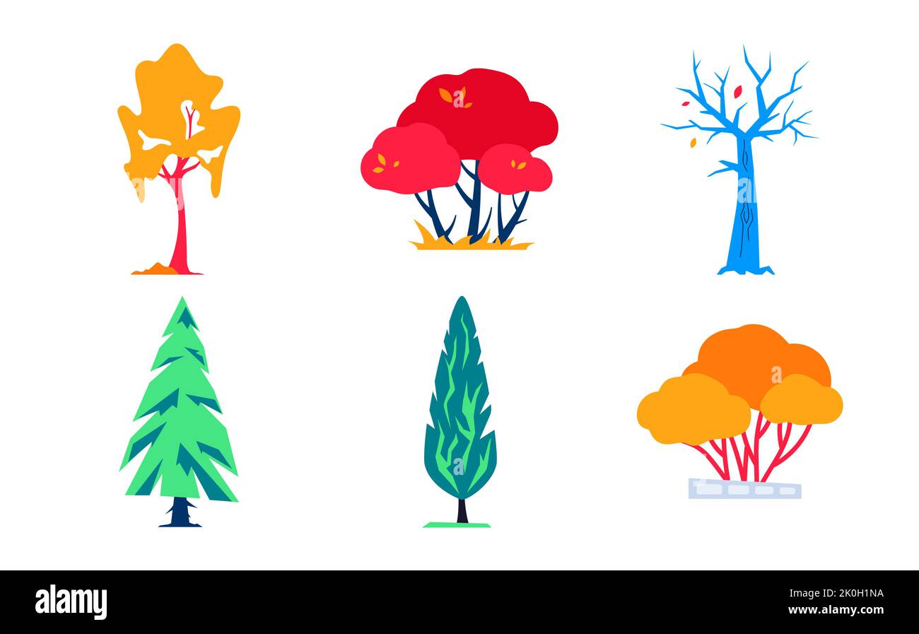 Plantes par saisons - ensemble d'objets de style design plat Illustration de Vecteur