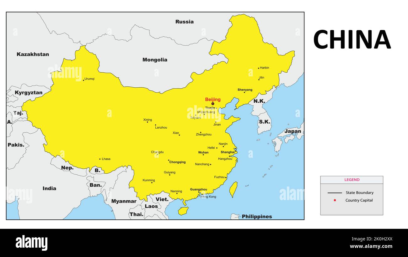 Carte de la Chine. Carte de la ville principale de Chine. Carte politique de la Chine avec capitale du pays. Illustration de Vecteur