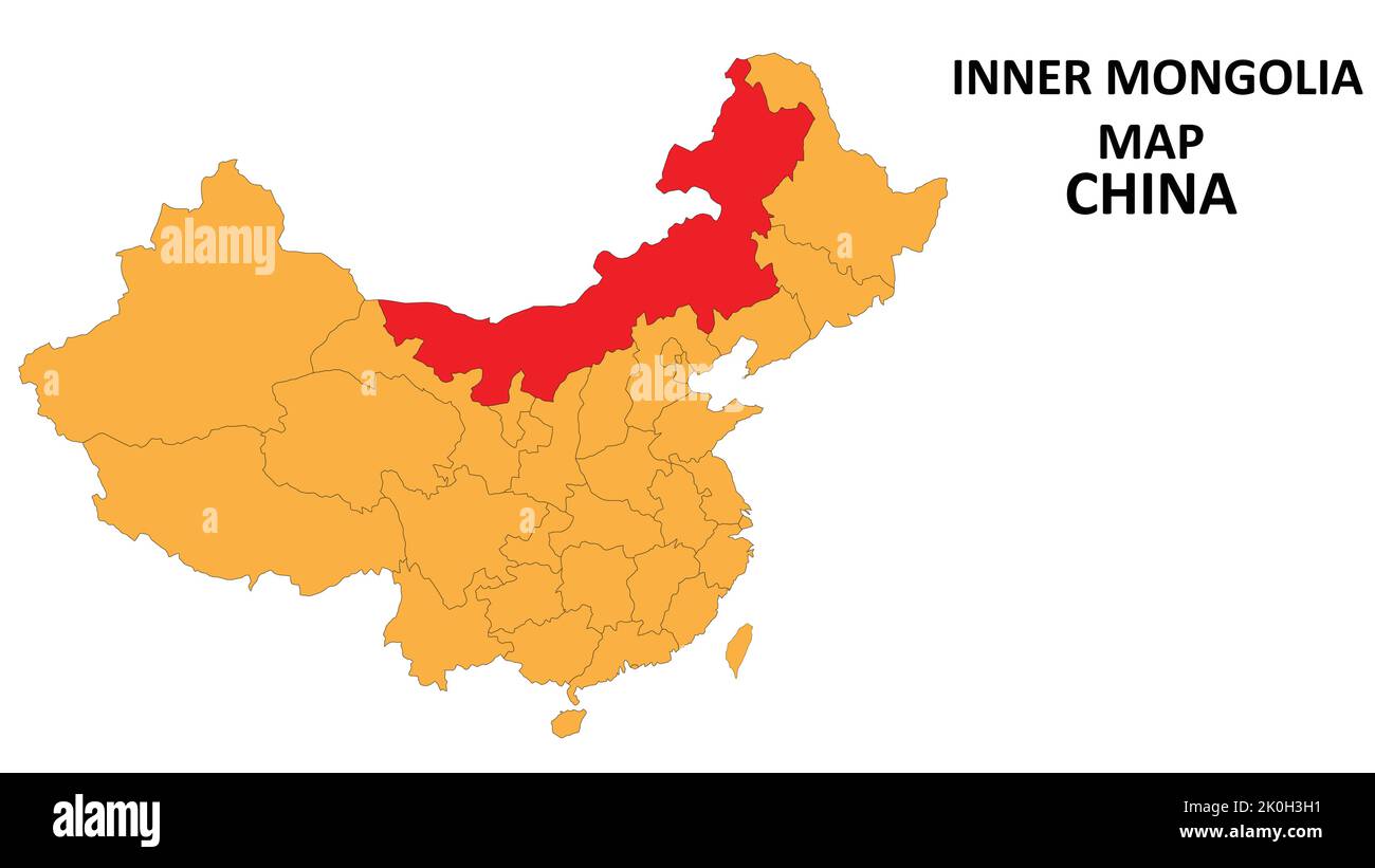 Carte de la province de la Mongolie intérieure mise en évidence sur la carte de la Chine avec les grandes lignes détaillées de l'état et de la région. Illustration de Vecteur