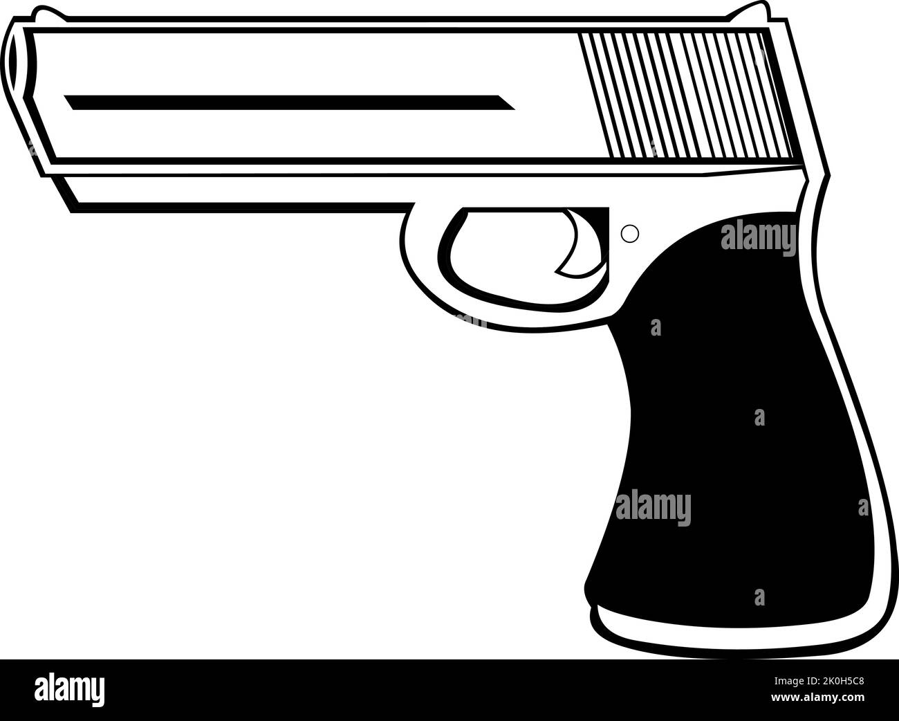 Illustration vectorielle d'une arme à feu de type pistolet, dessinée en noir et blanc Illustration de Vecteur