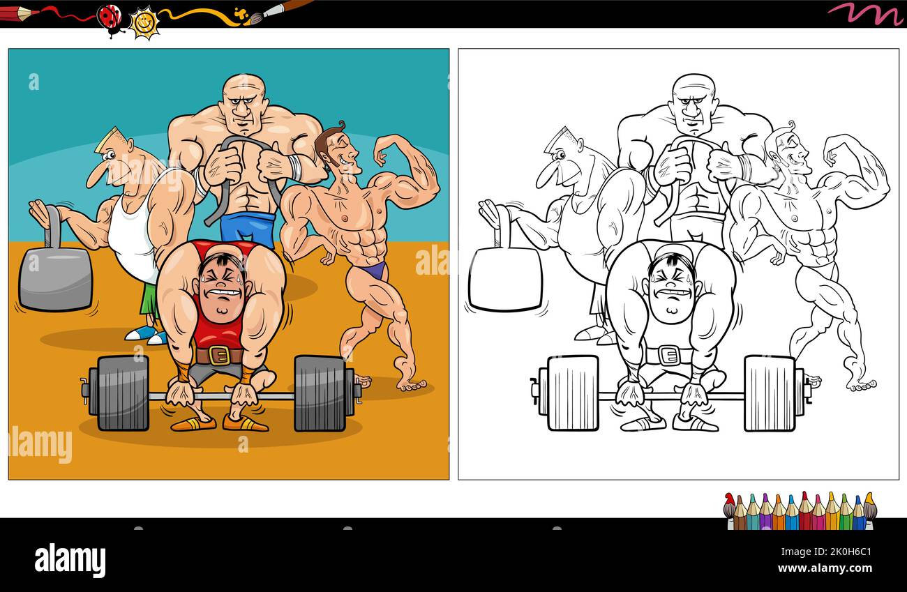 Illustration de dessin animé de la page de coloriage de groupe de personnages d'athlètes Illustration de Vecteur