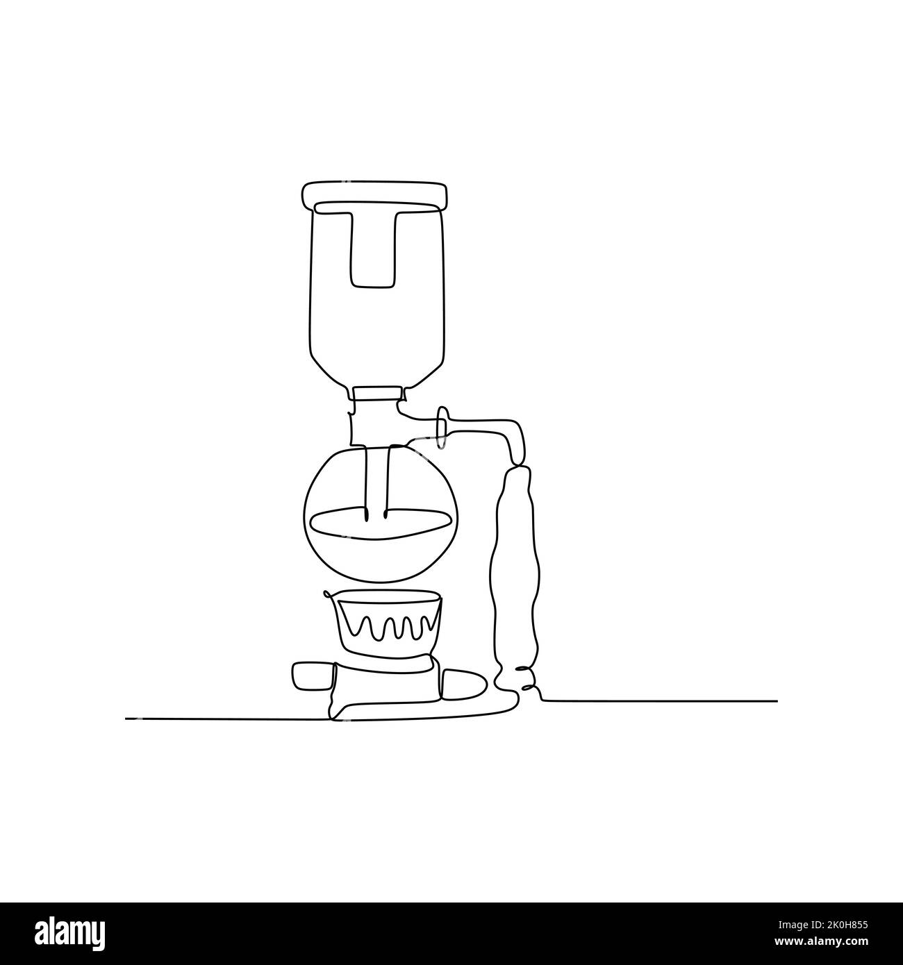 Siphon machine à café distillation pot maison machine à café - continu un dessin vectoriel illustration dessin à la main modèle de style dessiné pour la nourriture et les boissons Illustration de Vecteur