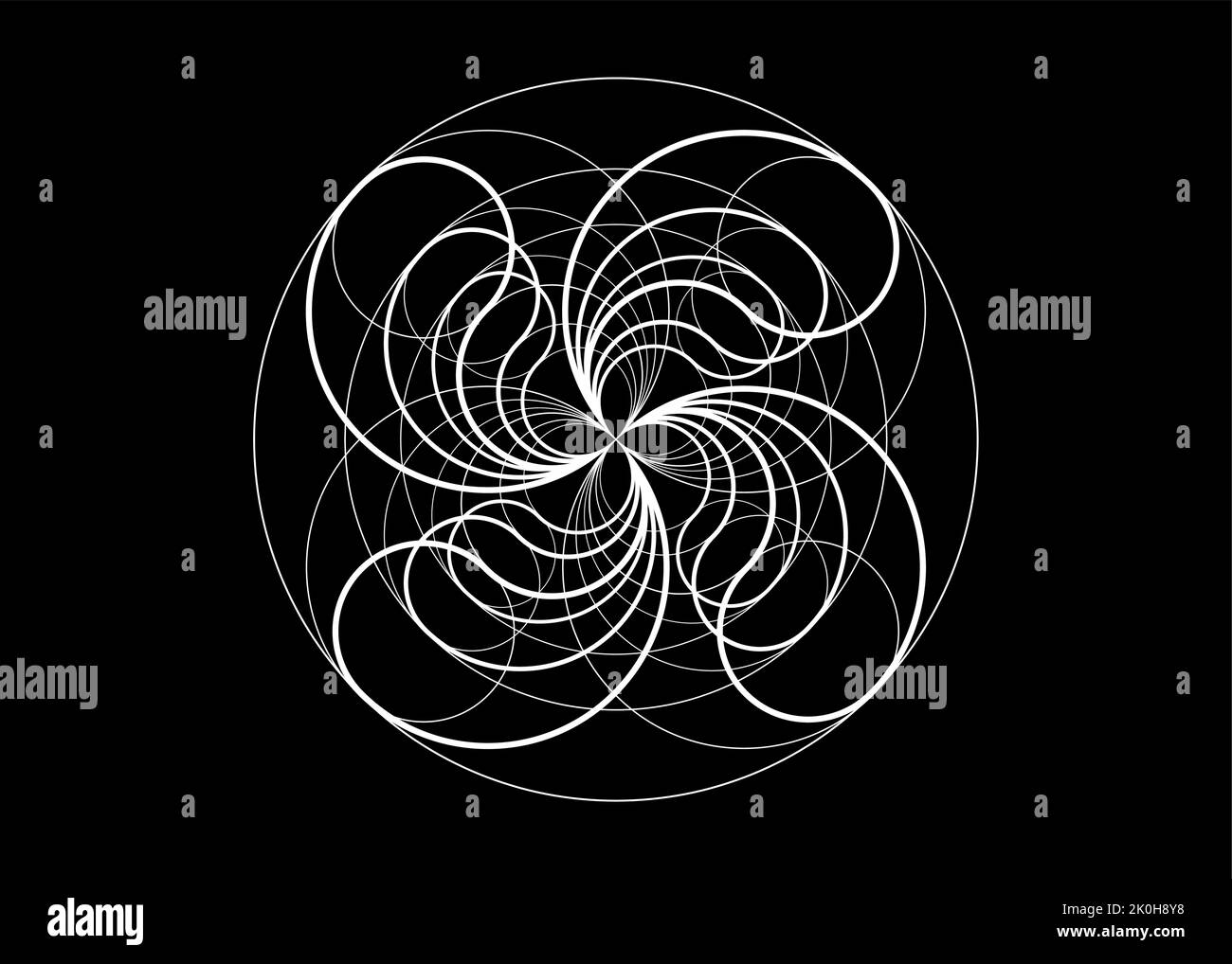 Fleur mystique de la fortune, icône de logo, géométrie sacrée, tatouage rond en ligne blanche style art, intersection géométrique des cercles, illustration vectorielle Illustration de Vecteur