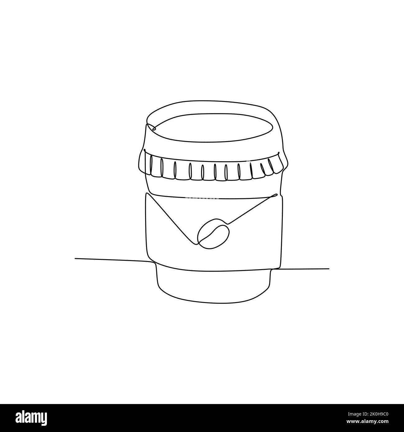 Tasse de café en papier à emporter avec le grain de café - illustration vectorielle simple et continue à une ligne pour le concept des aliments et boissons Illustration de Vecteur