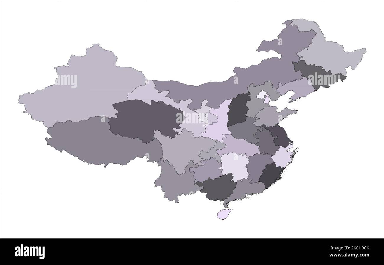 Illustration de la carte vectorielle noir et blanc de la Chine, carte de la Chine Illustration de Vecteur