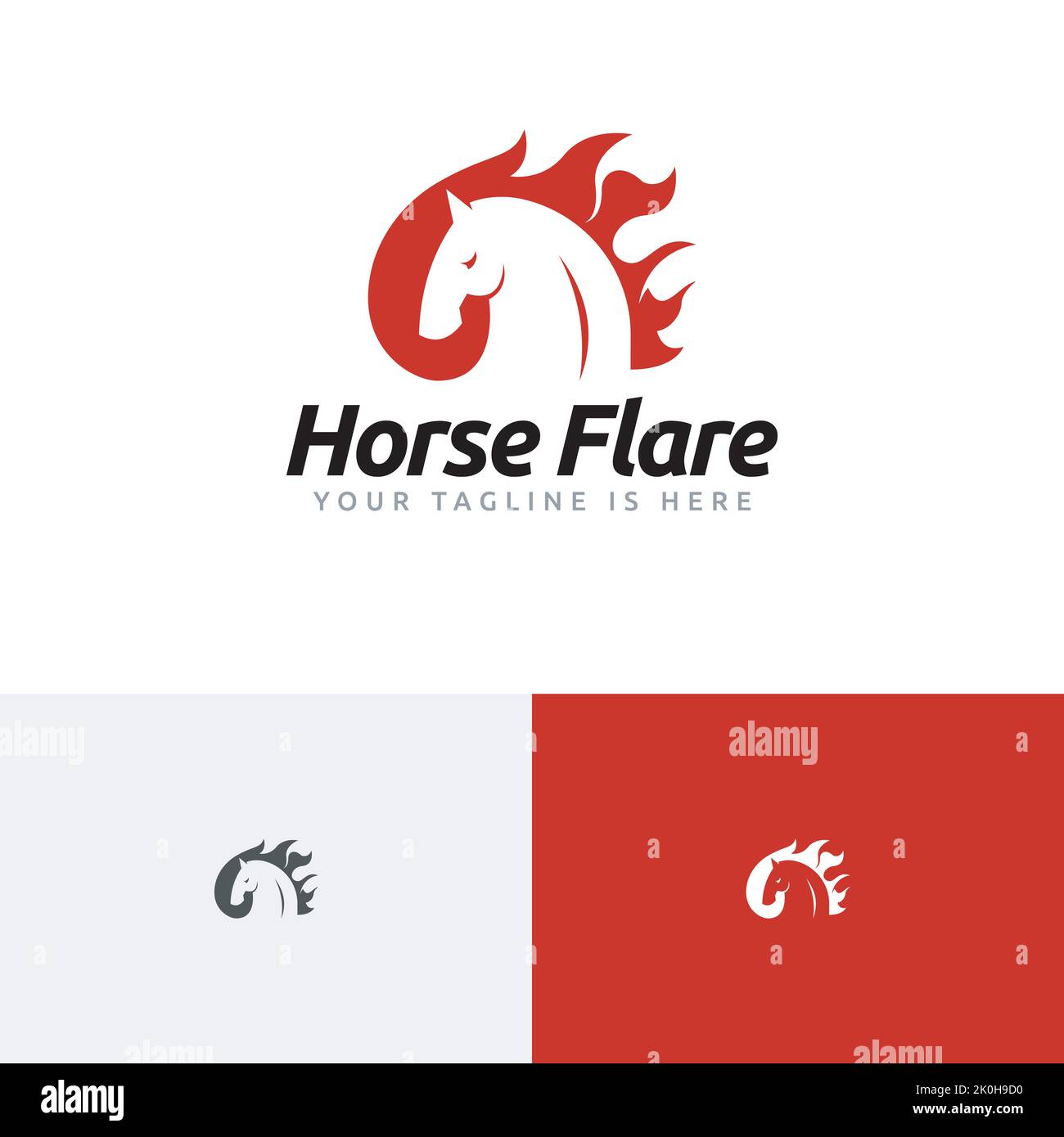 Logo animal de la faune et de la flore de cheval brûlent la flamme du feu Illustration de Vecteur