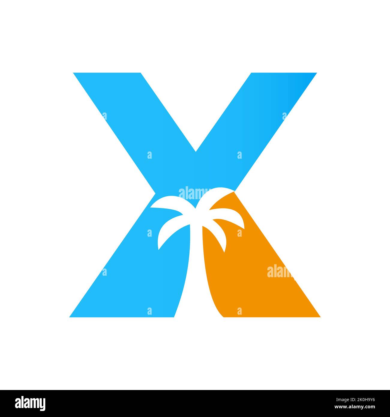 Concept de conception de logo de Palm Tree Letter X pour le modèle vectoriel d'icône de paysage de plage de voyage Illustration de Vecteur