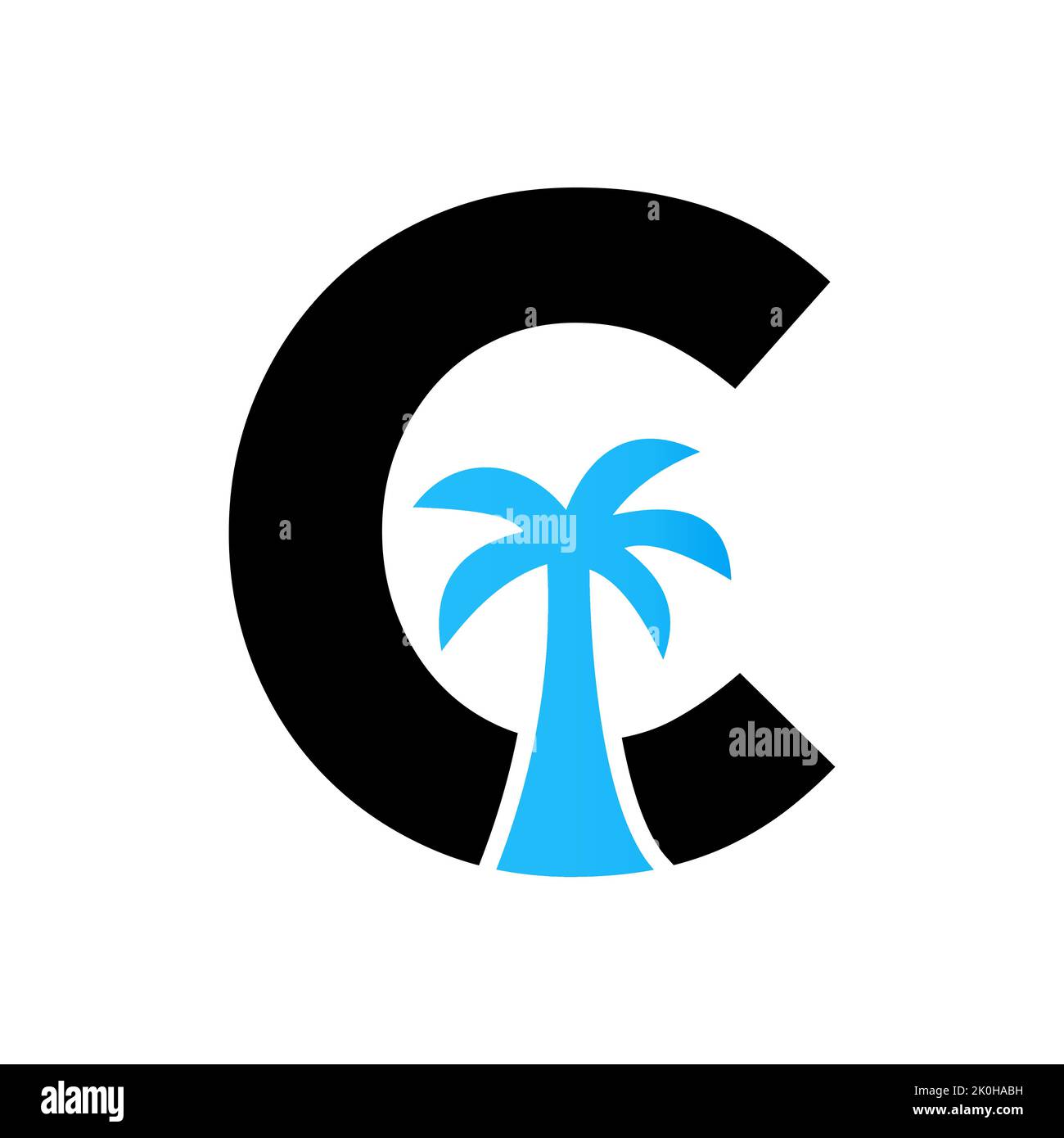 Lettre C Palm Tree logo Design concept pour Travel Beach Landscape Icon Vector Template Illustration de Vecteur