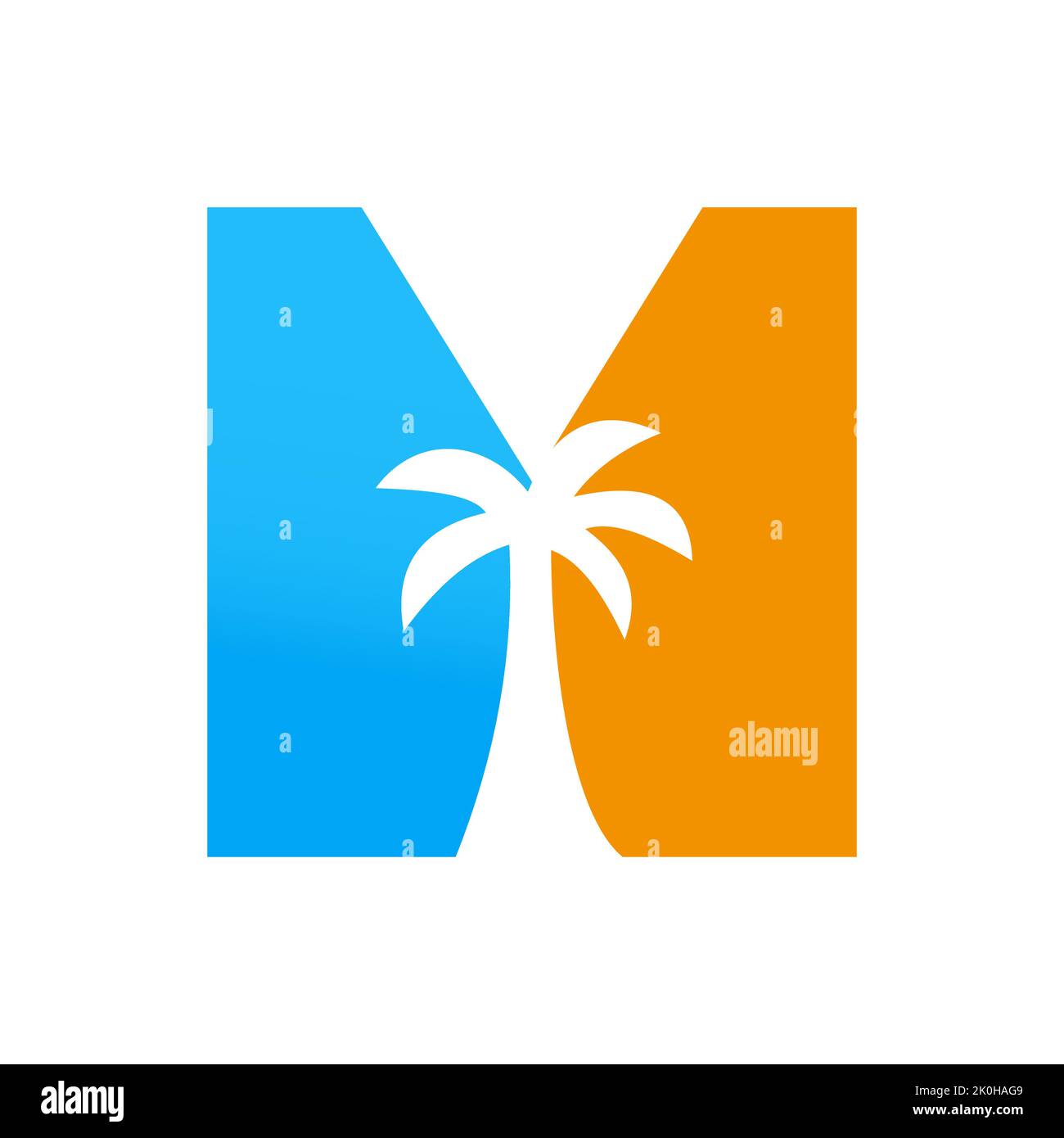 Concept de conception de logo de Palm Tree Letter M pour le modèle vectoriel d'icône de paysage de plage de voyage Illustration de Vecteur