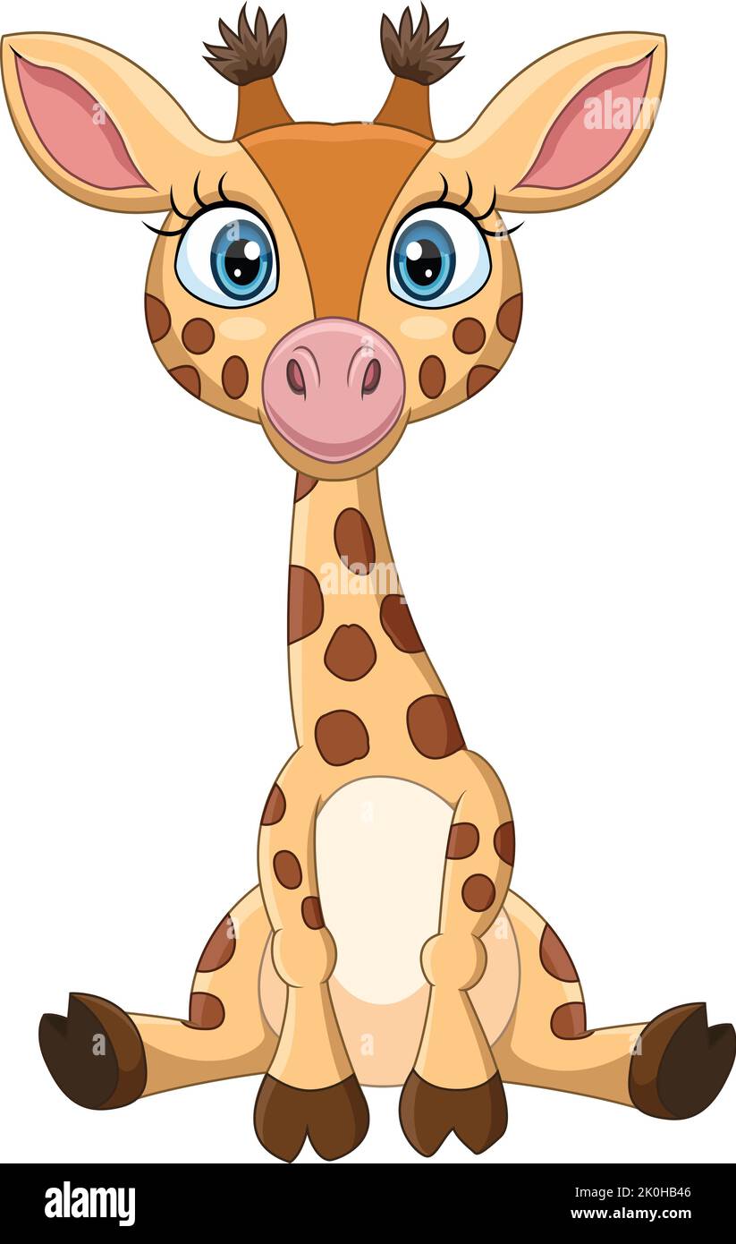 Dessin animé drôle petite girafe assis Illustration de Vecteur