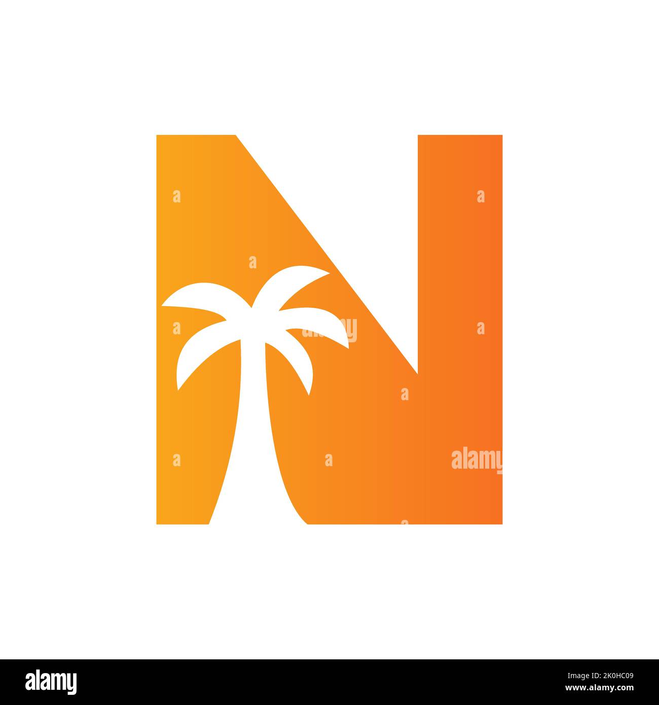 Concept de conception de logo Letter N Palm Tree pour le modèle vectoriel d'icône de paysage de plage de voyage Illustration de Vecteur