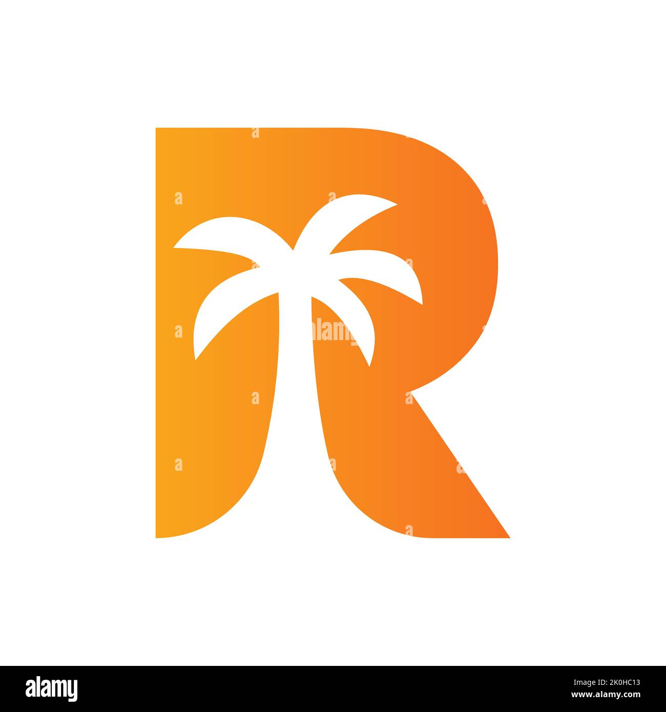 Concept de conception de logo de Palm Tree Letter R pour le modèle vectoriel d'icône de paysage de plage de voyage Illustration de Vecteur