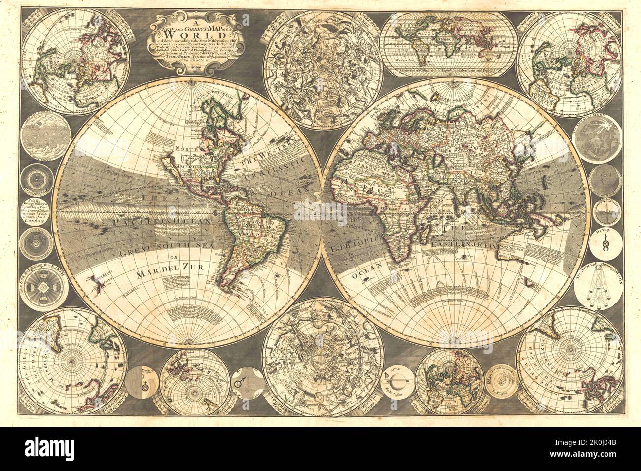 Ancienne carte médiévale du monde. 1702 Banque D'Images