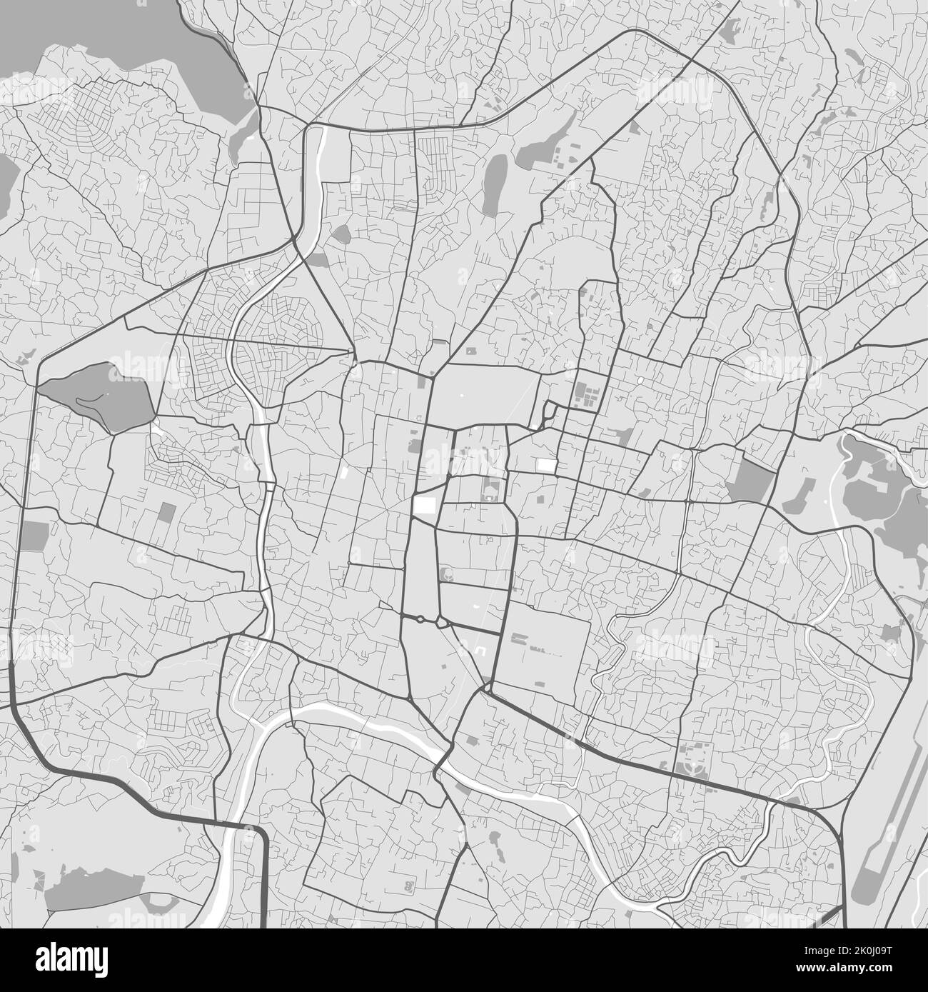Carte vectorielle de la ville de Katmandou. Affiche urbaine noir et blanc. Carte routière avec vue sur la région métropolitaine. Illustration de Vecteur