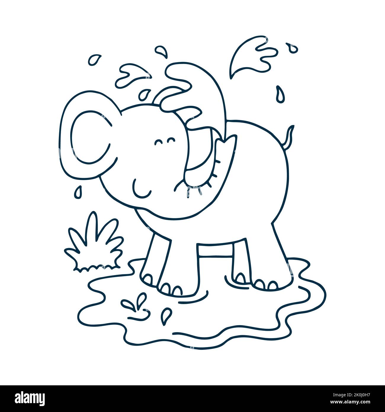 Illustration vectorielle de dessin animé d'éléphant de bébé, très mignon éléphant de bébé debout.souligné pour colorer l'image vecteur d'éléphant de bébé. Banque D'Images