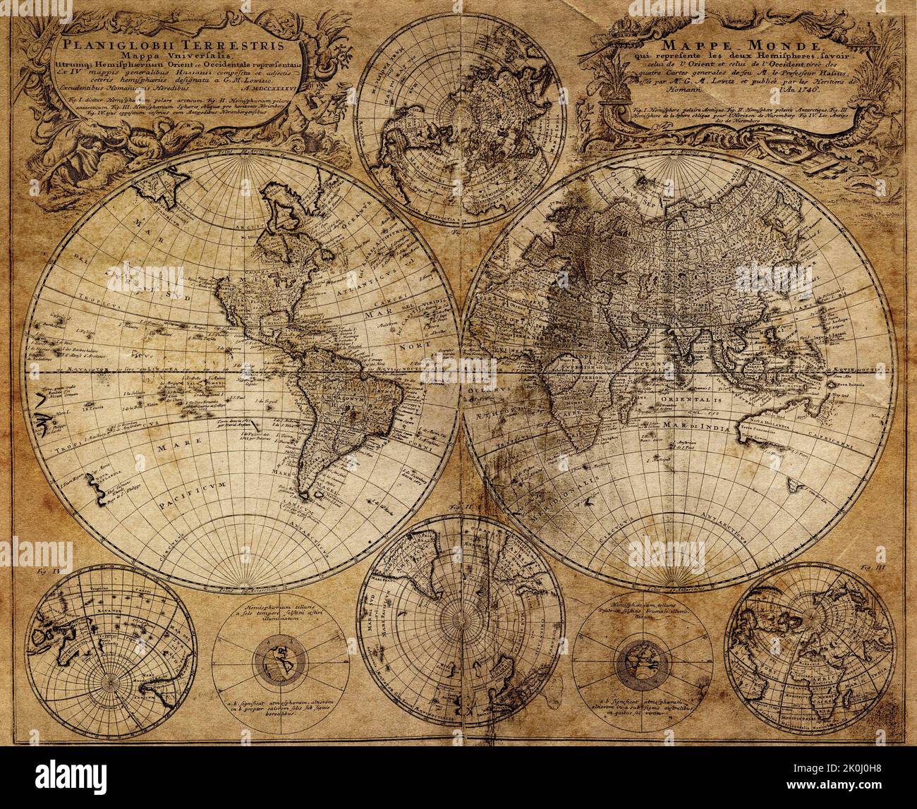 Carte médiévale du monde 1626. Sépia. Banque D'Images