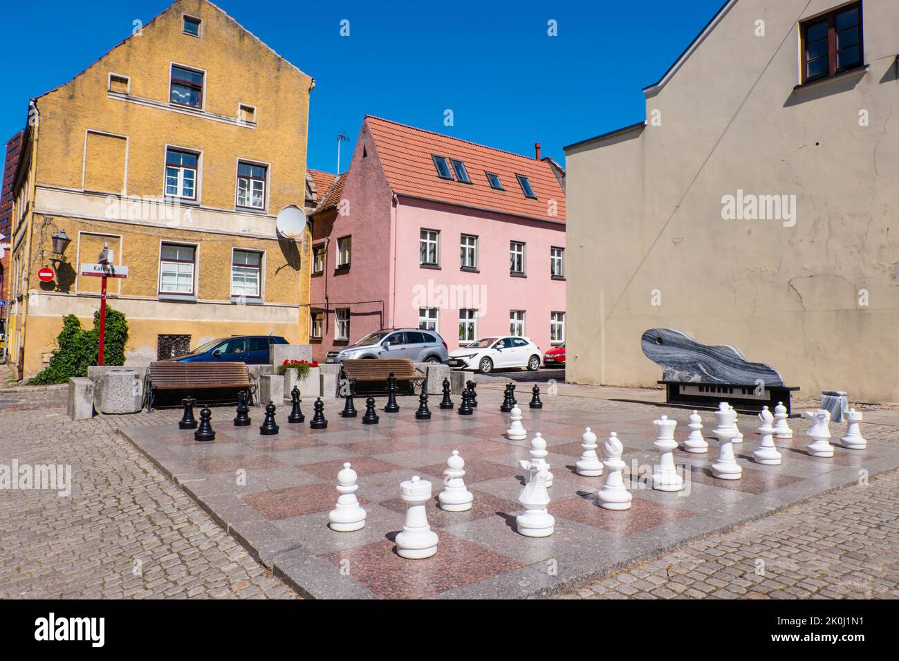 CheckMate Square, vieille ville, Klaipeda, Lituanie Banque D'Images