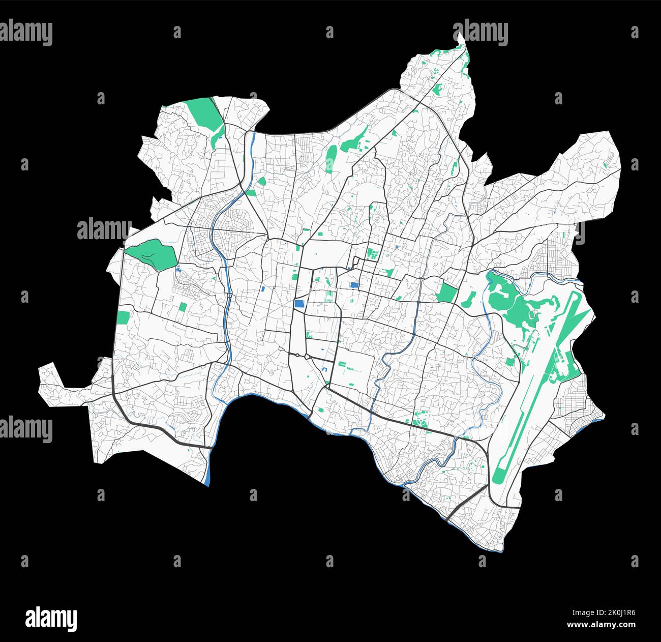 Carte vectorielle de Katmandou. Carte détaillée de la zone administrative de la ville de Katmandou. Illustration du panorama urbain. Carte routière avec autoroutes, rues, rivières. Illustration de Vecteur
