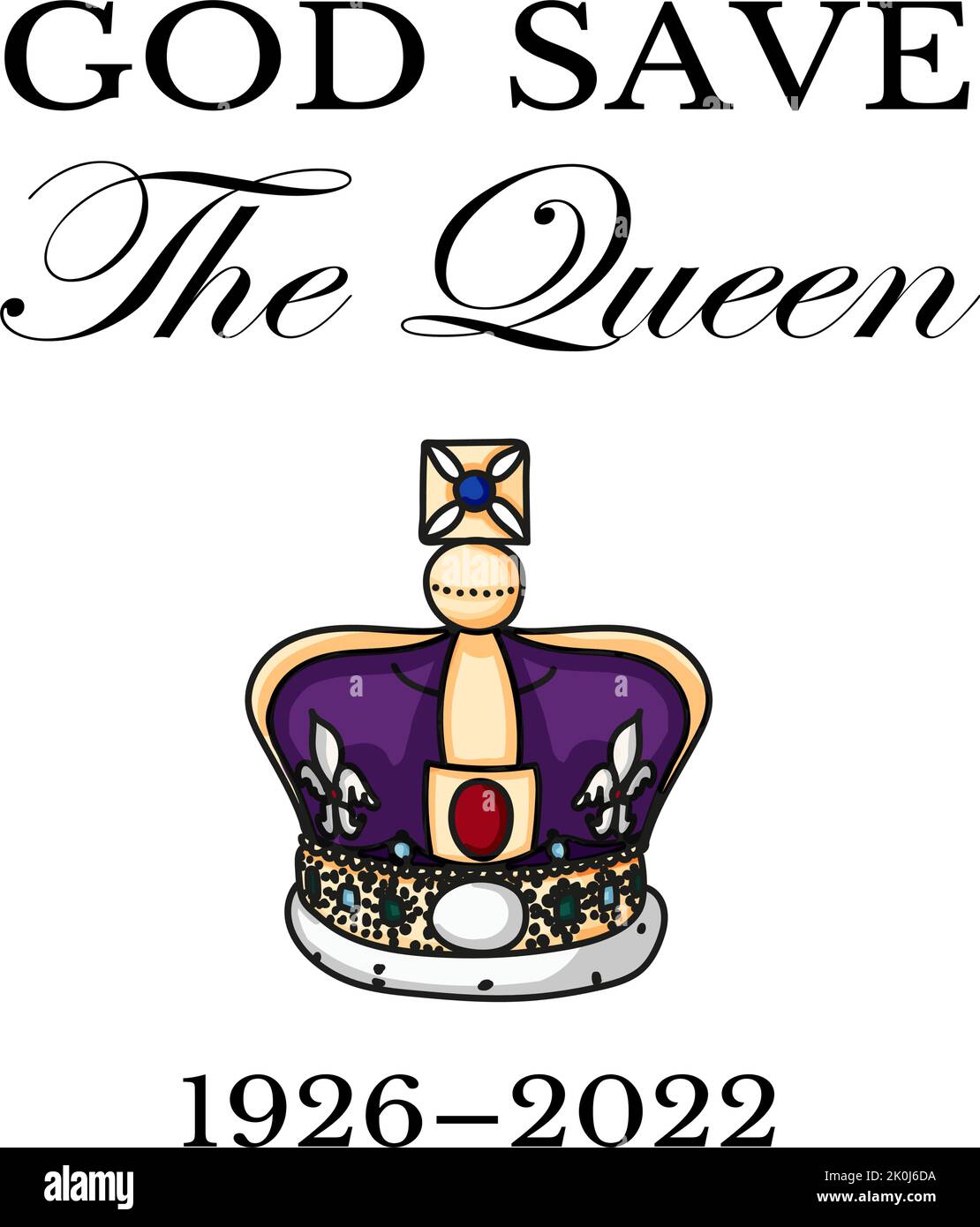 La mort de Queens. RIP, Dieu sauve la Reine. Affiche de repos dans la paix avec silhouette sur fond de drapeau. Illustration vectorielle pour sa Majesté sur ses 96 années de service 1926 - 2022 Illustration de Vecteur
