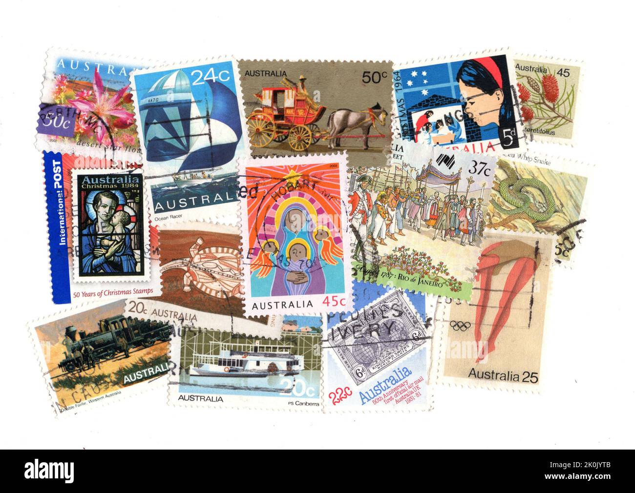 Un montage de timbres-poste de l'Australie sur fond blanc. Banque D'Images