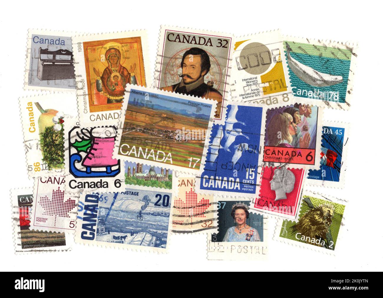 Montage de timbres-poste du Canada sur fond blanc. Banque D'Images