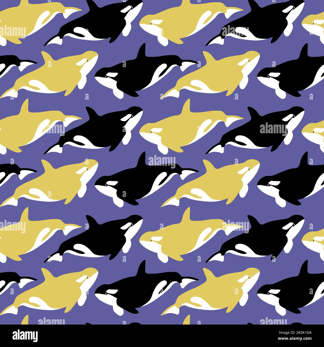 Motif vectoriel sans couture avec orca.créatures de dessin animé sous-marin.arrière-plan marin.joli motif océan pour tissu, vêtements pour enfants, textiles, emballage Illustration de Vecteur