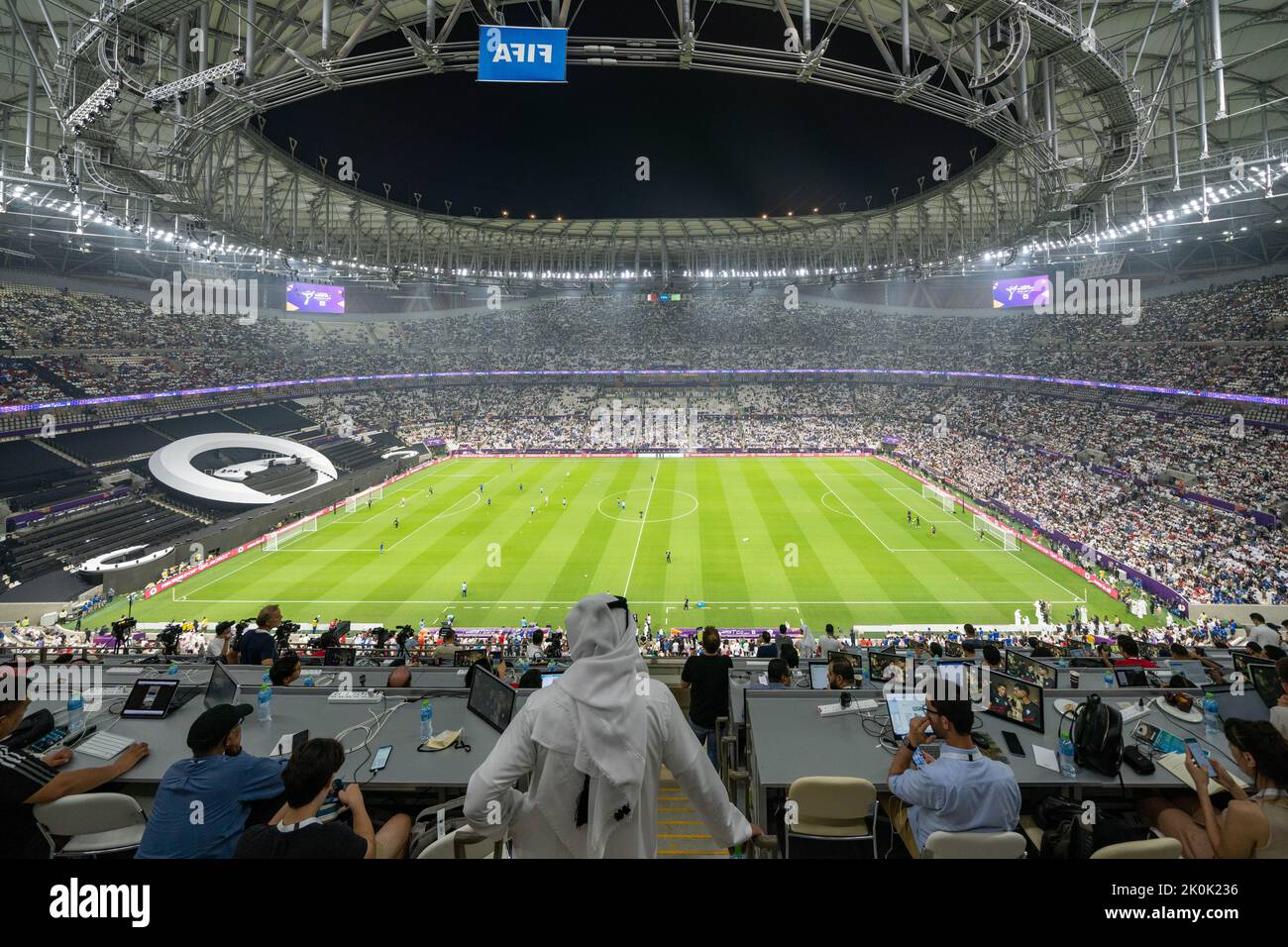 Lusail Stadium , l'un des huit stades de la coupe du monde de la FIFA Qatar 2022 avec une capacité de 80 000 spectateurs- Lusail Super Cup entre les champions saoudiens Al Hilal et les champions égyptiens Zamalek teste le stade qui accueille la finale de la coupe du monde Banque D'Images
