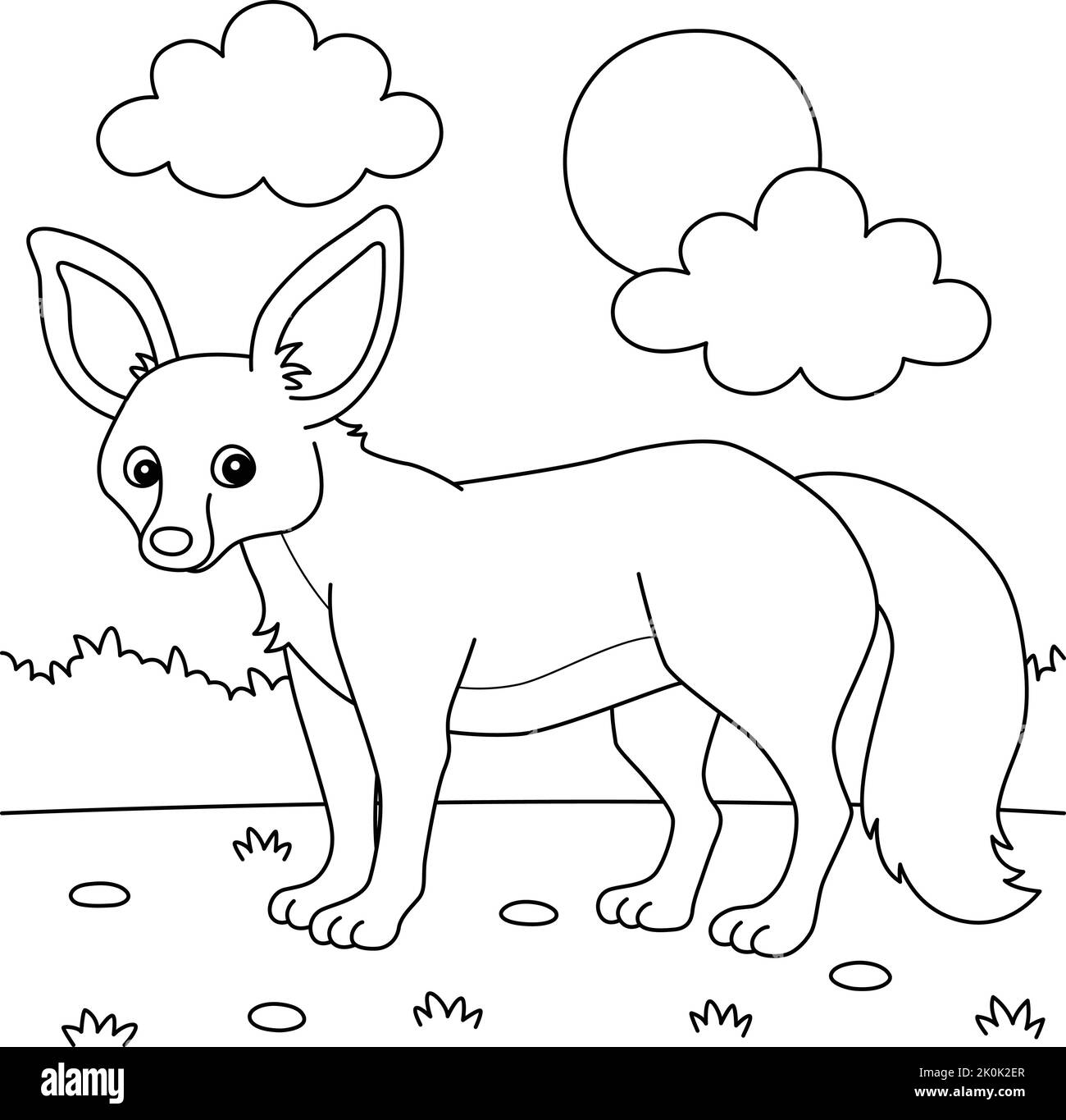 Page de coloriage pour animaux de renard à oreilles de chauve-souris pour enfants Illustration de Vecteur