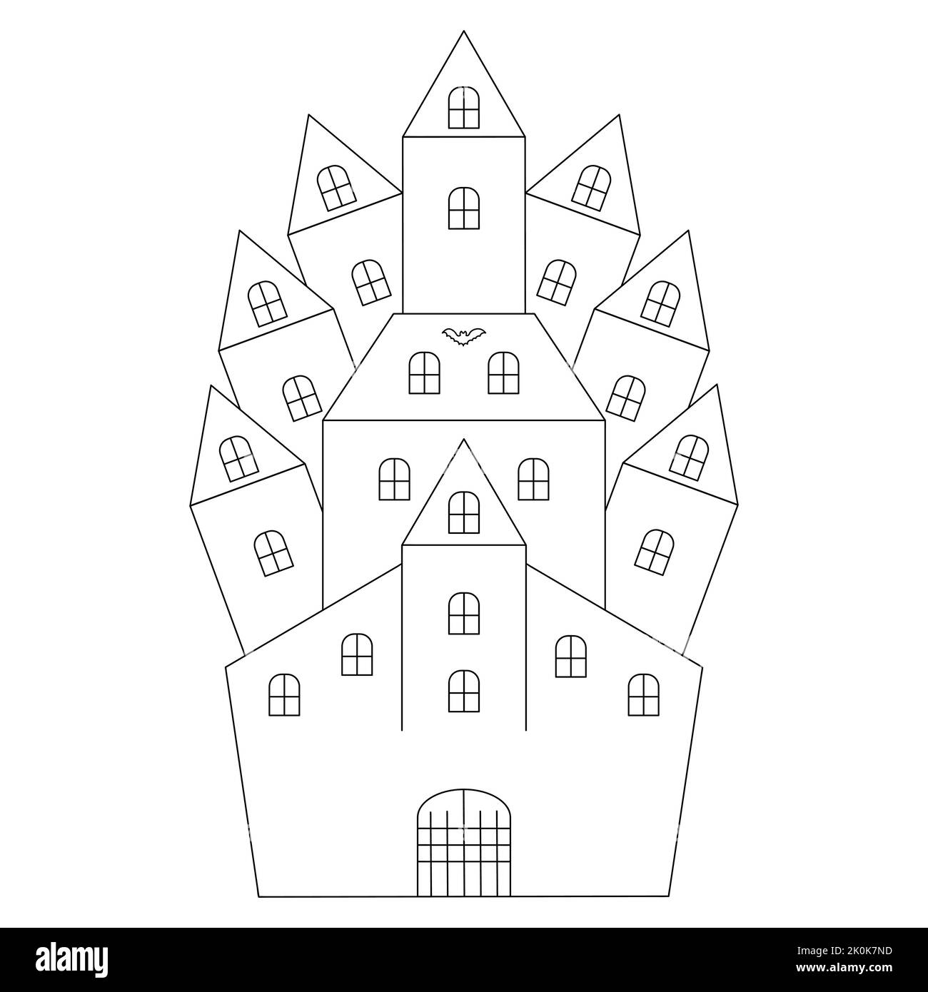 Château. Illustration vectorielle. Sur un arrière-plan blanc isolé. Style Doodle. Livre de coloriage pour enfants. Esquisse. Halloween. Maison mystérieuse. Illustration de Vecteur