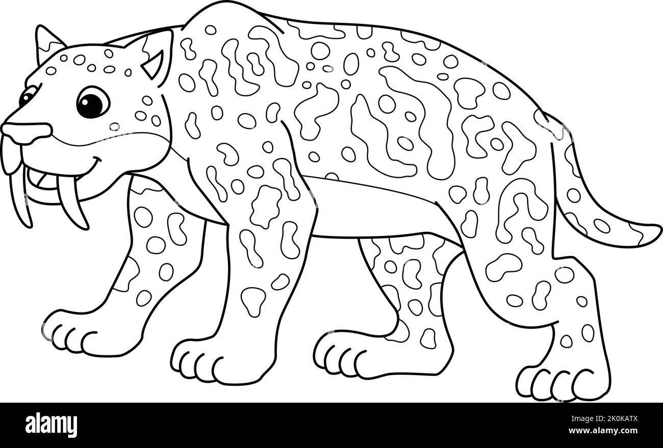 Smilodon Animal Isolated coloriage page pour enfants Illustration de Vecteur