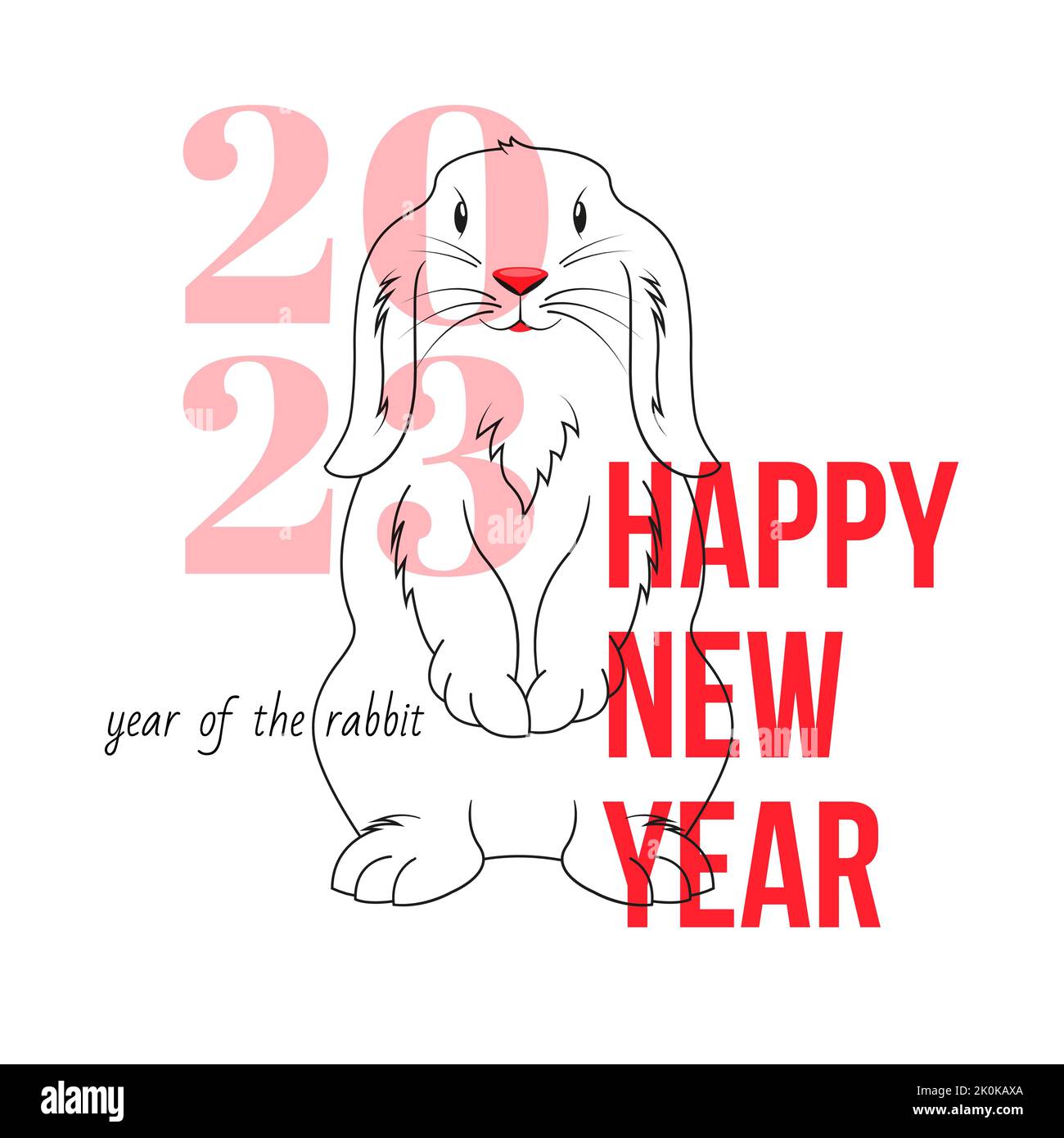 Bannière carrée pour 2023 avec un joli lapin, symbole de la nouvelle année. Carte postale ou invitation bonne année Illustration de Vecteur